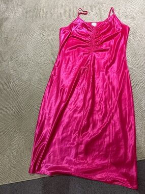 a new day Hot Pink Satin Midi Slip Dress